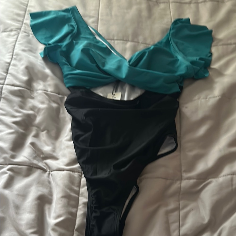 Amazon Women's One Piece Swimsuit - Teal and Black